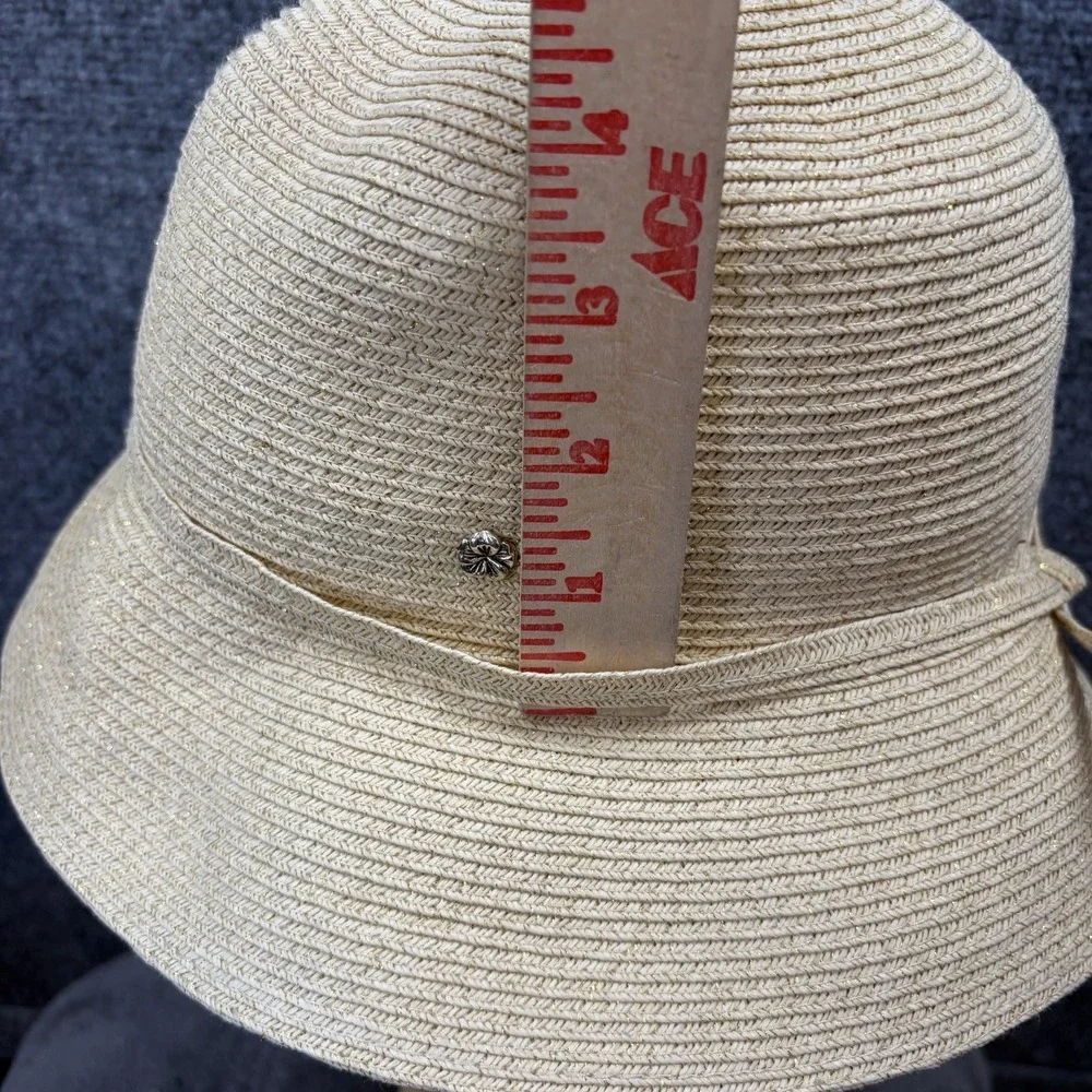 Flora Bella Bucket Hat Women One Size Cream Woven Straw Wide Brim Bow Summer Hat